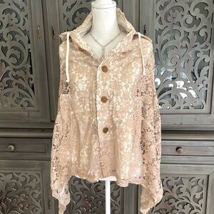 Commes des Garcons beige cream lace poncho cape S